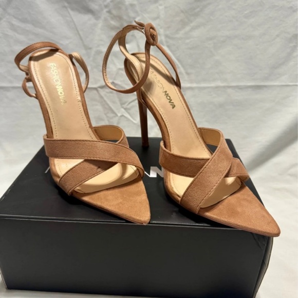 Fashion Nova Tan Strappy Heels - Picture 1 of 4